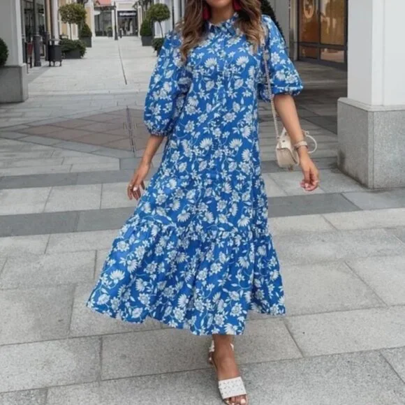 Zara | Dresses | Zara Blue Floral Print Midi Dress S | Poshmark